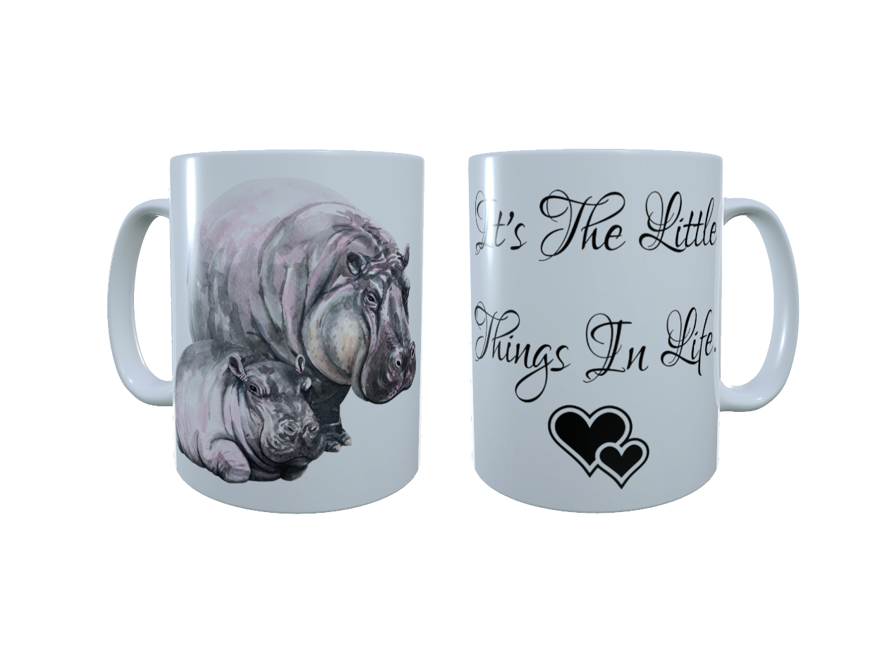 Hippo Ceramic Mug 2, Baby Hippo & Mum Mug, Hippo Latte Mug - Click Image to Close